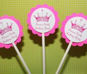 PERSONALIZED Princess Crown Party Cupcake Party Toppers - Custom