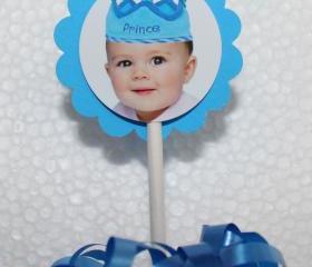 PHOTO PERSONALIZED Prince Crown Cupcake Party Toppers - Custom
