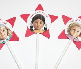 Personalized American Girl Doll Cupcake Party Toppers Picks